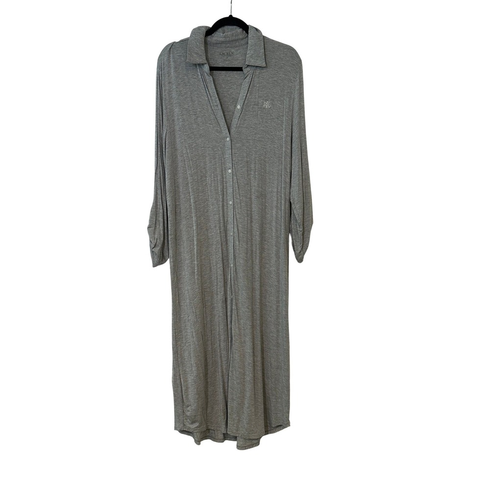 Lauren Ralph Lauren Grey Modal Button‎ Front Maxi Sleep Shirt Nightgown Size 1X - Picture 2 of 5